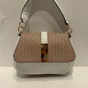 Guess Galya Cream and Brown Shoulder Bag with Gold Details